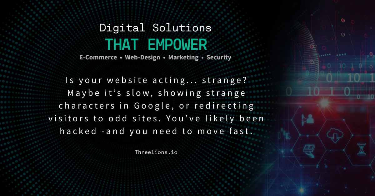 Website security issues illustration - Is your website acting strange? Signs of a hacked WordPress site including slow performance, strange characters, and redirects